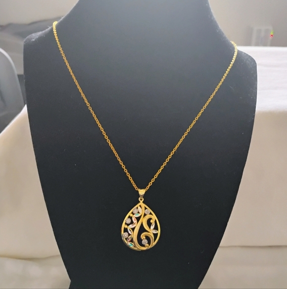 Diamond AccentGold Pendant Teardrop Necklace With Silve, NIB - Picture 1 of 2